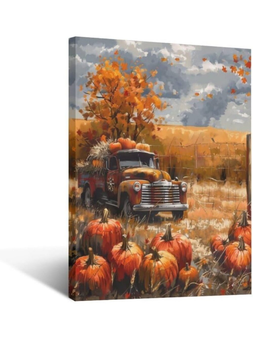 Autumn Pumpkins & Leaves Wall Art - Farmhouse Canvas Print for Home Decor 16x24